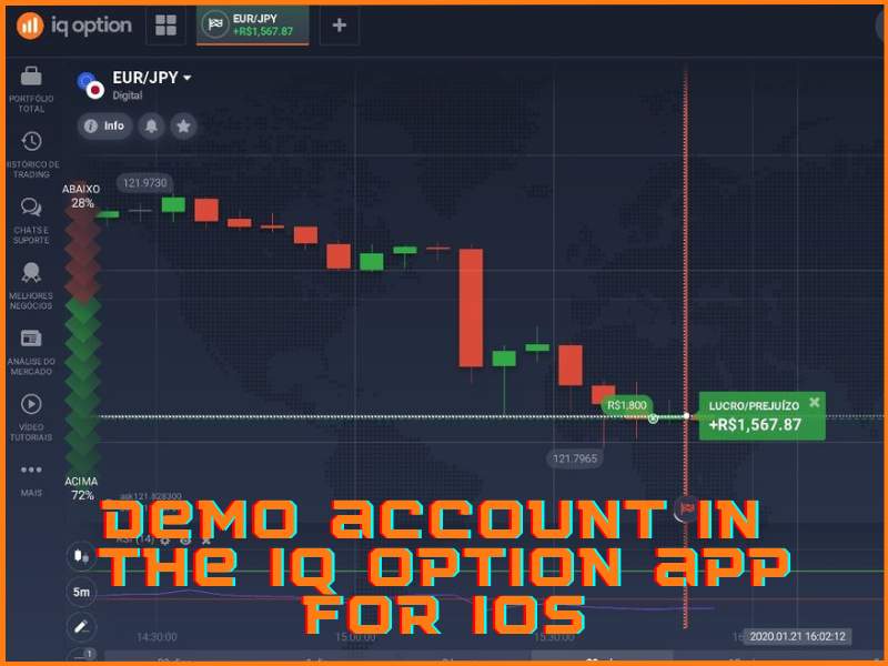 Conto demo IQ Option nell'app mobile iOS per iPhone e iPad