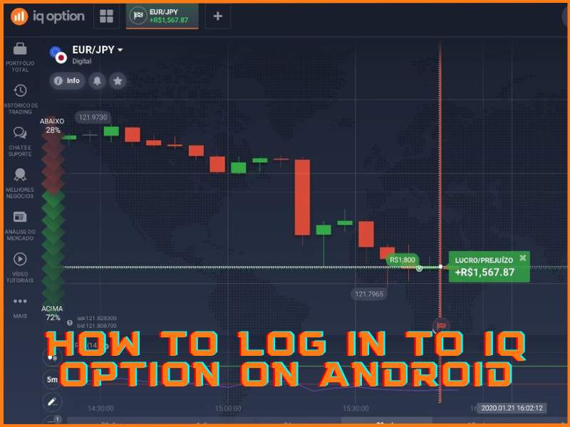 Accesso all'app di trading IQ Option su uno smartphone Android